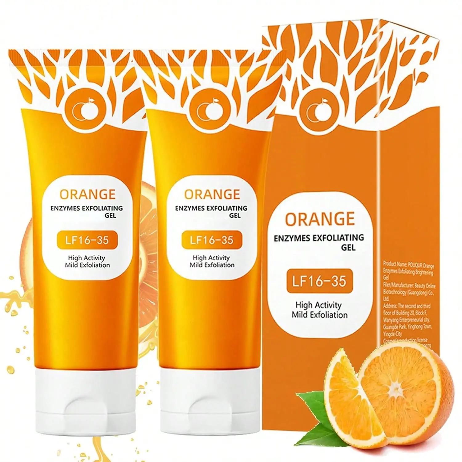 Natural Orange Enzyme Exfoliating Gel, High Activity Mild Exfoliation Scrub, Hydrating Skin Brightening Gel Cleanser for All Skin Types