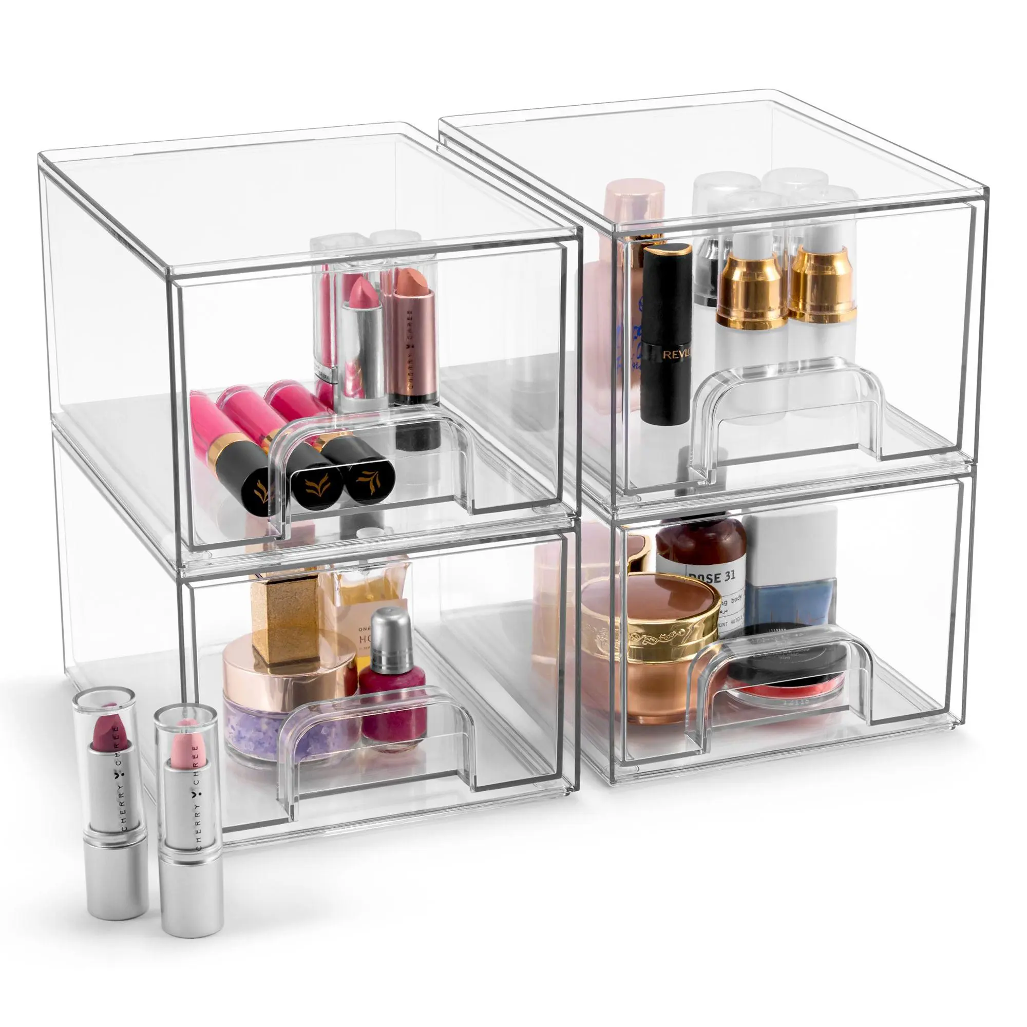 Sorbus Acrylic Storage Containers with Pull-Out, 4 Pack Small Sorbus Acrylic Storage Containers with Pull-Out, 4 Pack Small