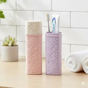 2 Pack Portable Lightweight Toothbrush Cup Storage Box, Travel Outdoor Toothpaste Brush Holder, Anti-Mold Waterproof Bathroom Organizer, Home & Travel Use Toothbrush Holders
