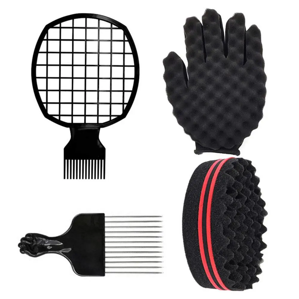 4PCS Dreadlock & Twist Comb Kit, 2-in-1 Steel Pin & Sponge Texturizer Texturizing Tools for Afro Hair, Professional DIY Hair Styling Tool for Men Women, Anti-Frizz & No-Pull, Long-Lasting Locs Styling Comb Set, Hair Styling Combs