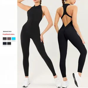 Quick-dry zippered backless one-piece yoga suit, high-intensity fitness training sports bodysuit, butt-lifting jumpsuit