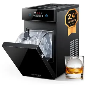 【SummerVibes】ecozy 2.4" Clear Ice Ball Maker Countertop with CrystalFlux Technology, Minimal Footprint Sphere Ice Maker with 8H Timer, 1 pcs in 40 Mins, 32 pcs/Day, Self-Cleaning for Home Bar Whiskey & Bourbon