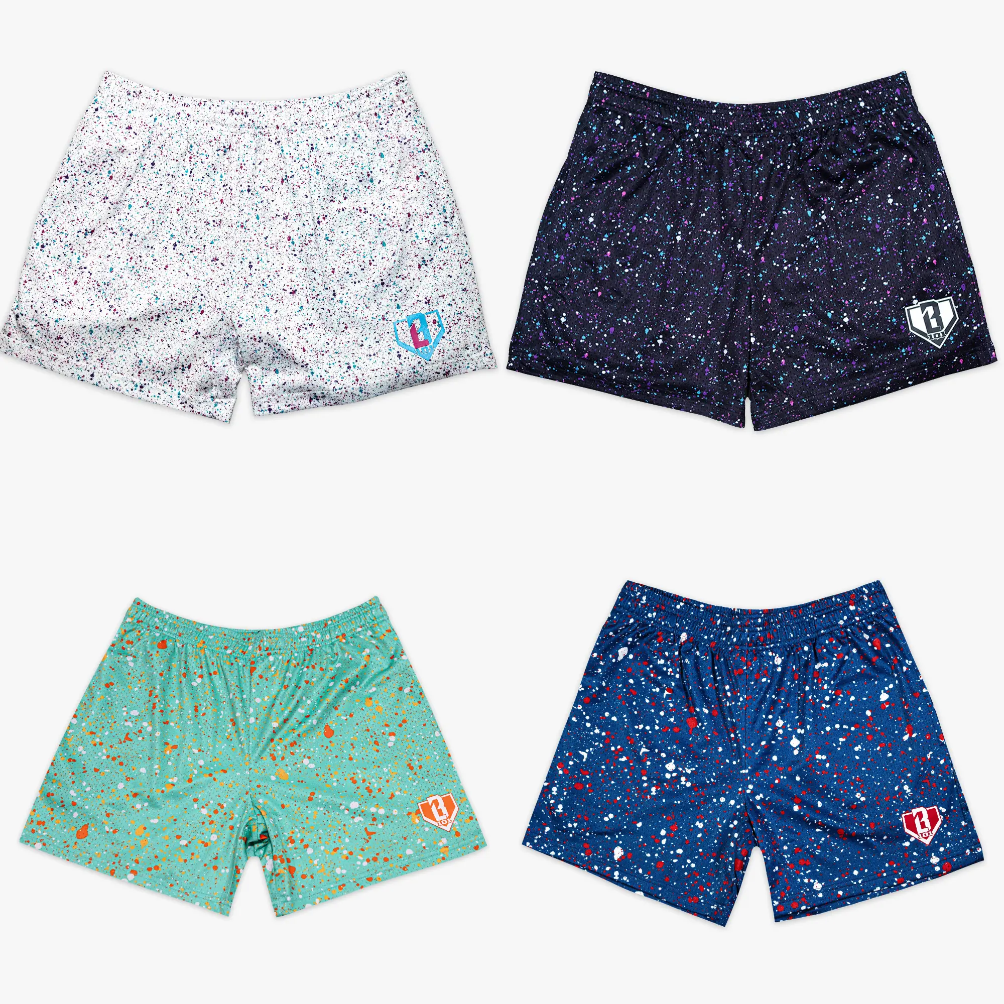 [ Baseball 101 ] Men’s Paint Splatter Mesh Graphic Shorts – All-Over Paint Drip Mesh Basketball Shorts