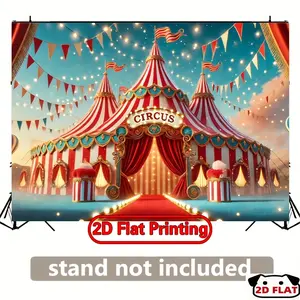 2D Flat Banner 1pc, Circus Tent Backdrop Banner - Horizontal Circus Theme Decor Circus Tent & Pole, Suitable /Outdoor Use, Hang Installation, No Electricity Needed,  Party Decor, Event Banner, Home Decoration