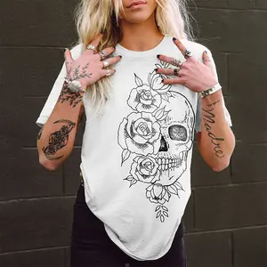 SKULL ROSES PRINT CLASSIC T-SHIRT, Ladies Summer Outfit, Gift For Women, Mothers Day Gift, Gift For Girl Friend, Full Size, Full Color