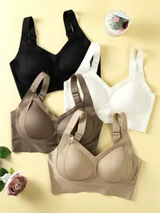 4-Pack Women's Seamless Bras, Adjustable Straps, Medium Support, Fitted Lingerie, Sporty Style, All Seasons, Plain Pattern
