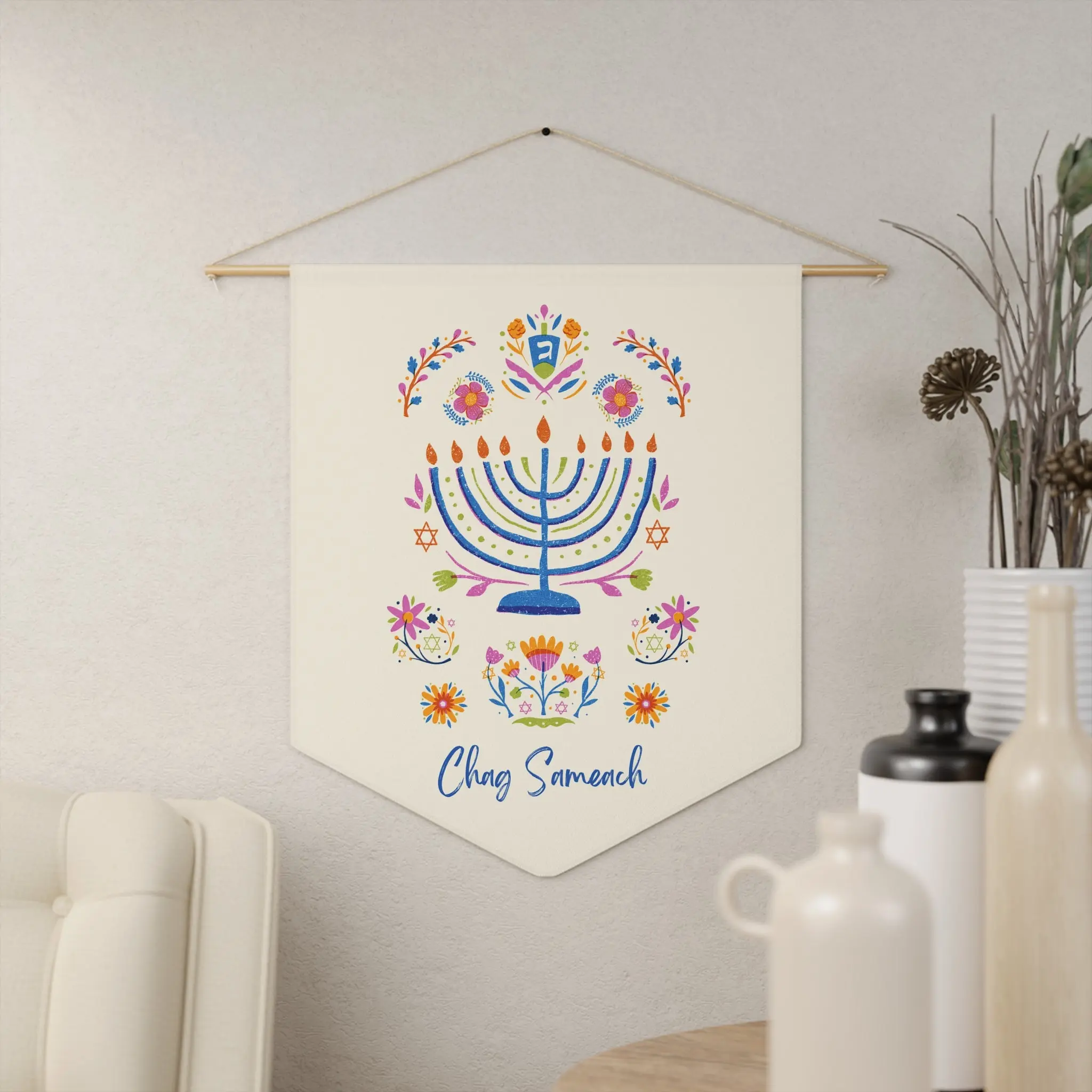 Chag Sameach | Colorful Hanukkah Wall Pennant