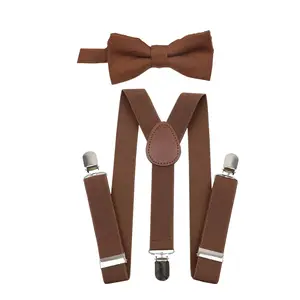TIE MOOD Brown Pre-Tied Bow Tie & Suspender Set for Adult & Kids | Bow Tie & Suspender for Boys & Dads | Easter Outfit