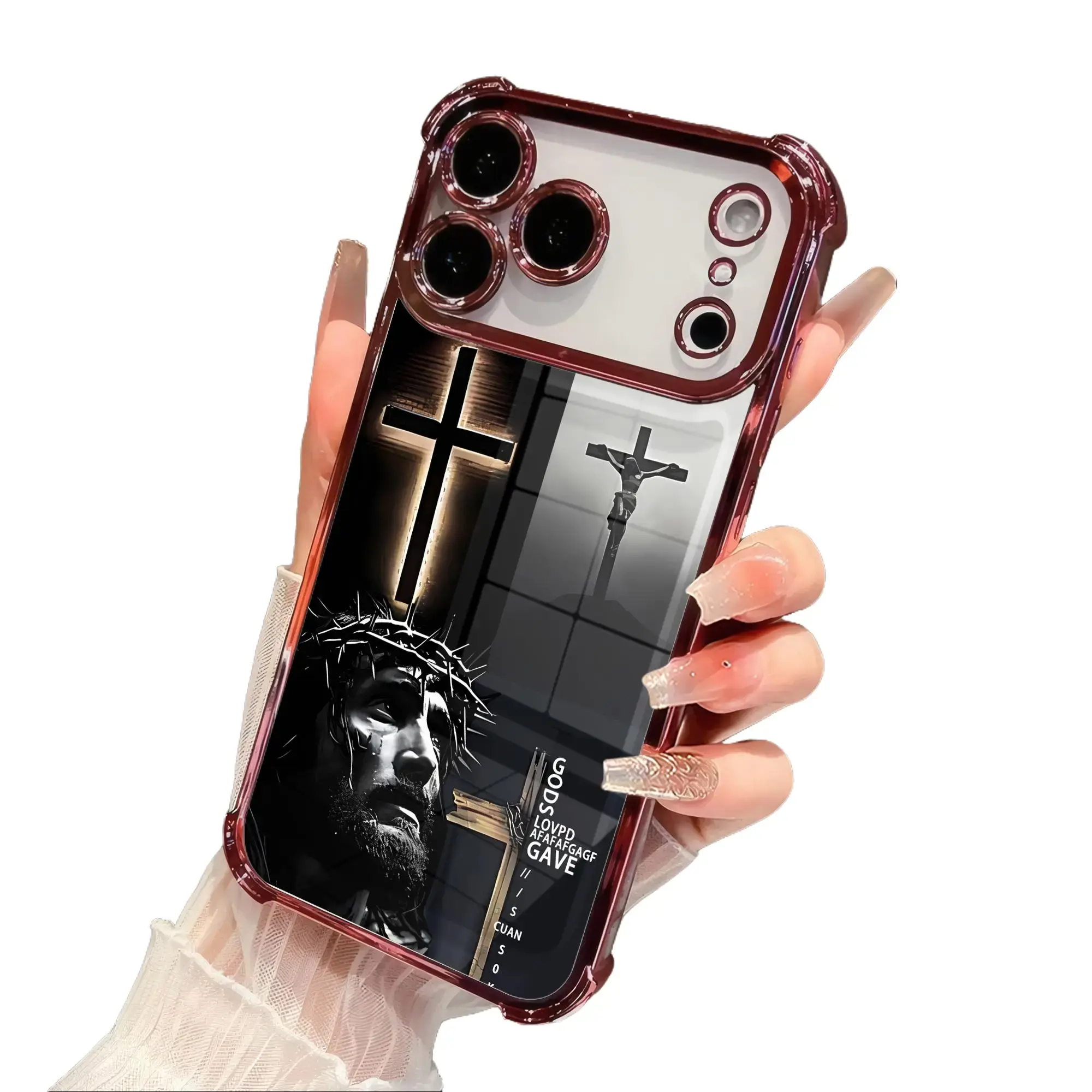 Reinforced Anti-Drop Transparent Silicone Protective Case, Split Panel Jesus Crucifix Religious Faith Aesthetic Graphic Compatible With All iPhone Models 17 16 15 14 13 12 11 X Xsmax Plus Pro ProMax, Fingerprint