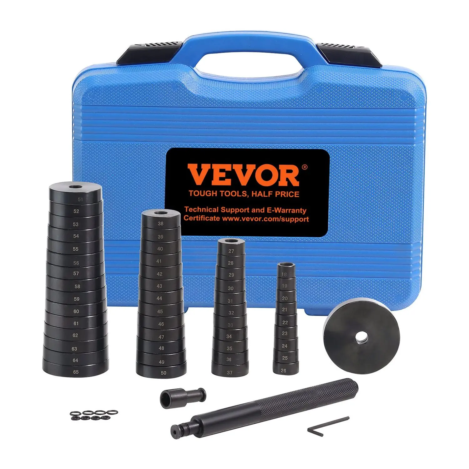 52PCS Custom Bushing Bearing & Seal Driver Service Tool Kit - 49 Pcs Metric Discs (18mm/0.7"-65mm/2.6",74mm/2.9") for Transmission, Wheel Axle Installation/Removal, Bush Puller, Press Accessory, Tool Box Organizer (Fits Bicycles), Tool Set Multitools & Ac