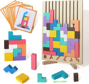 Wooden Colored 3D Russian Block Puzzle Jigsaw Puzzle Toy Montessori Educational Gift for Boys and Girls Board Game Educational Toys for Toddlers Brain Teasers for Toddlers 3-6 Years