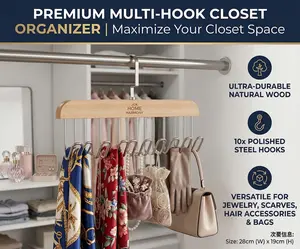 2 Pack Premium Wooden Tie Rack Hanger, 8 Hooks Belt Organizer for Closet, Space Saving Hanger for Ties, Belts, Scarves, Accessories