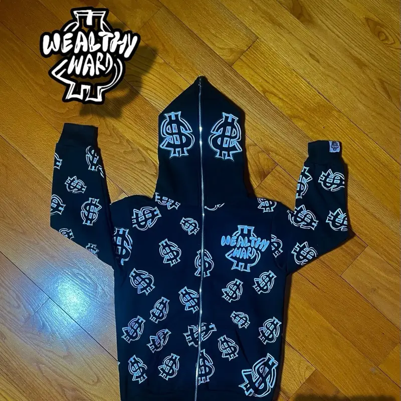 WEALTHY WARD FULL ZIP - UP HOODIE (BLACK)