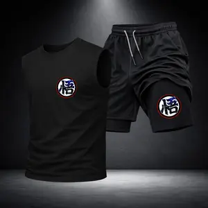 Men’s Black Workout Set Sleeveless Tank Top & Sports Shorts 2-Piece Gym Outfit