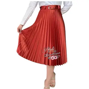 MIDI Pleated Skirt with Belt - Elegant Purple Ombre Design for Women