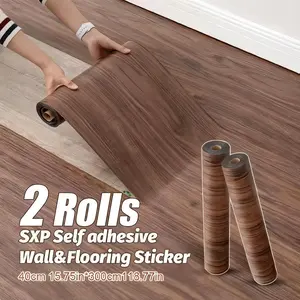 2 Rolls PVC Self-adhesive Wall Stickers, Floor Stickers, 15.75x118.11in Wood Grain Roll Material 1. 5mm Thickened Model, Suitable for Bedroom, Kitchen, Office Background Wall, Various Indoor Floors