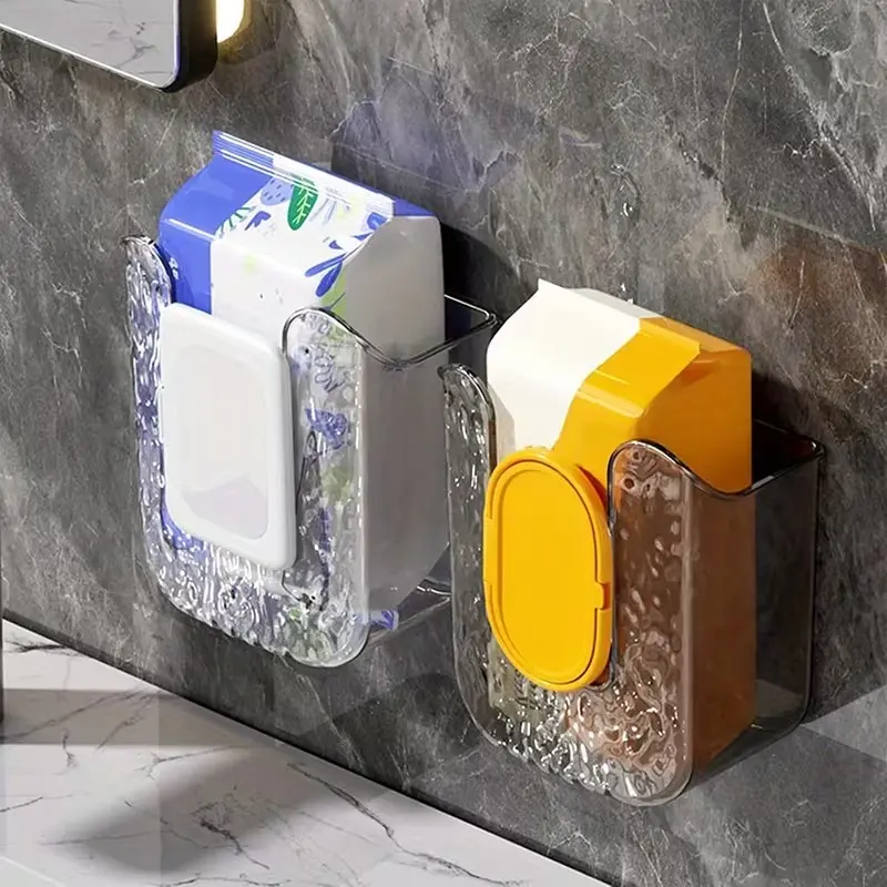 Set of 2 Wall-Mounted Wipe Dispensers, Toilet Paper Holder with Wipe Storage, Acrylic Container for Bathroom And Kitchen Wipes, Tissue Box Holder