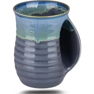 Hand Warmer Coffee Mug  Pottery (UPGRADED) - 16 Ounce Large Hand Warming Mugs Ceramic  with Contoured Pocket, Keep Your Fingers Warmth, Right Handed