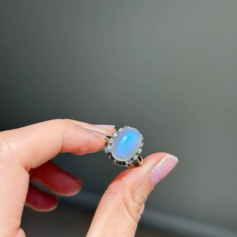 Oval Moonstone Adjustable Ring, Natural Rainbow Moonstone, Crystal Jewelry, Boho Gemstone Gift