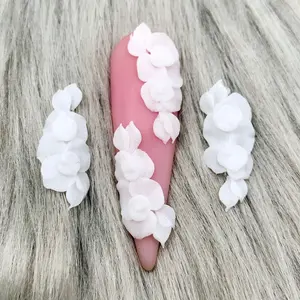 Premade 3D White acrylic flower 4pcs nail charms nail art