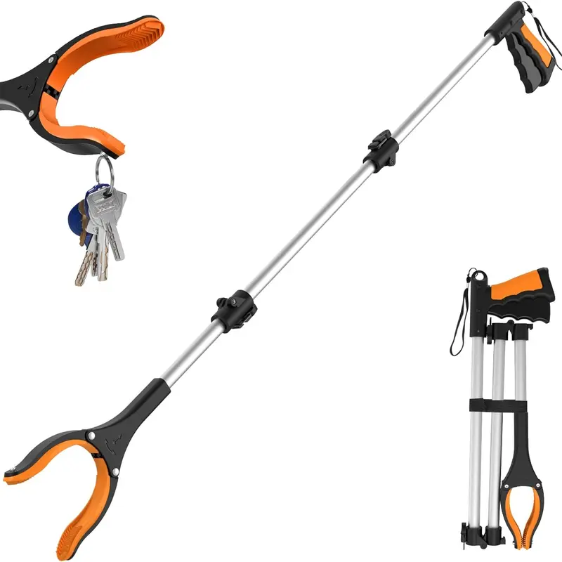 43" Extra Long Grabber Tool, Foldable Grabbers for Elderly Grab It Reaching Tool with Rotating Jaw +Magnets, 4" Wide Claw Opening Reacher Grabber Pickup Tool, Grabber Reacher Tool Heavy Duty