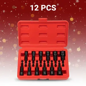 12-Piece Magnetic Nut Driver Set, Premium CR-V Steel Impact Power Hex Nut Driver Drill Bit Master Kit with Case, SAE(1/4"-9/16") & Metric(8mm-14mm) Size, 1/4” Quick Install & Release