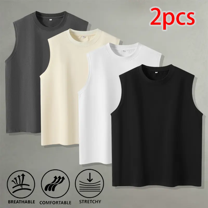 Solid color drop-shoulder loose vest two-piece set, breathable fabric for home wear, jogging, and office layering; base layer top
