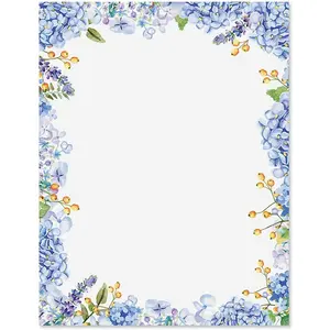 Hydrangeas Floral Letter Paper - Spring Stationery Papers With Decorative Hydrangeas Border, Printable Holiday Wedding & Bridal Shower Invitation Sheets, Set of 25, 8 1/2" x 11"