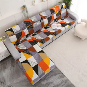 Polyester Stretch Sofa Cover, Milk Silk Print Elastic Dustproof Couch Slipcover, Soft Skin-Friendly Fabric, L-Shaped Sofa Fit, Unique Cut