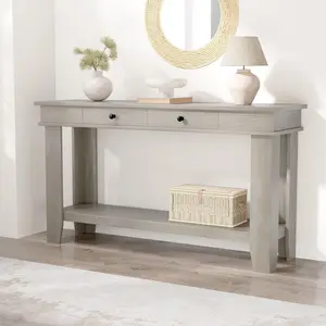 Garvee 54-Inch Rustic Farmhouse Entryway Table with Drawers and Open Shelf, Wooden Sofa Table for Living Room, Entryway, Foyer, and Hallway Storage in Gray Finish