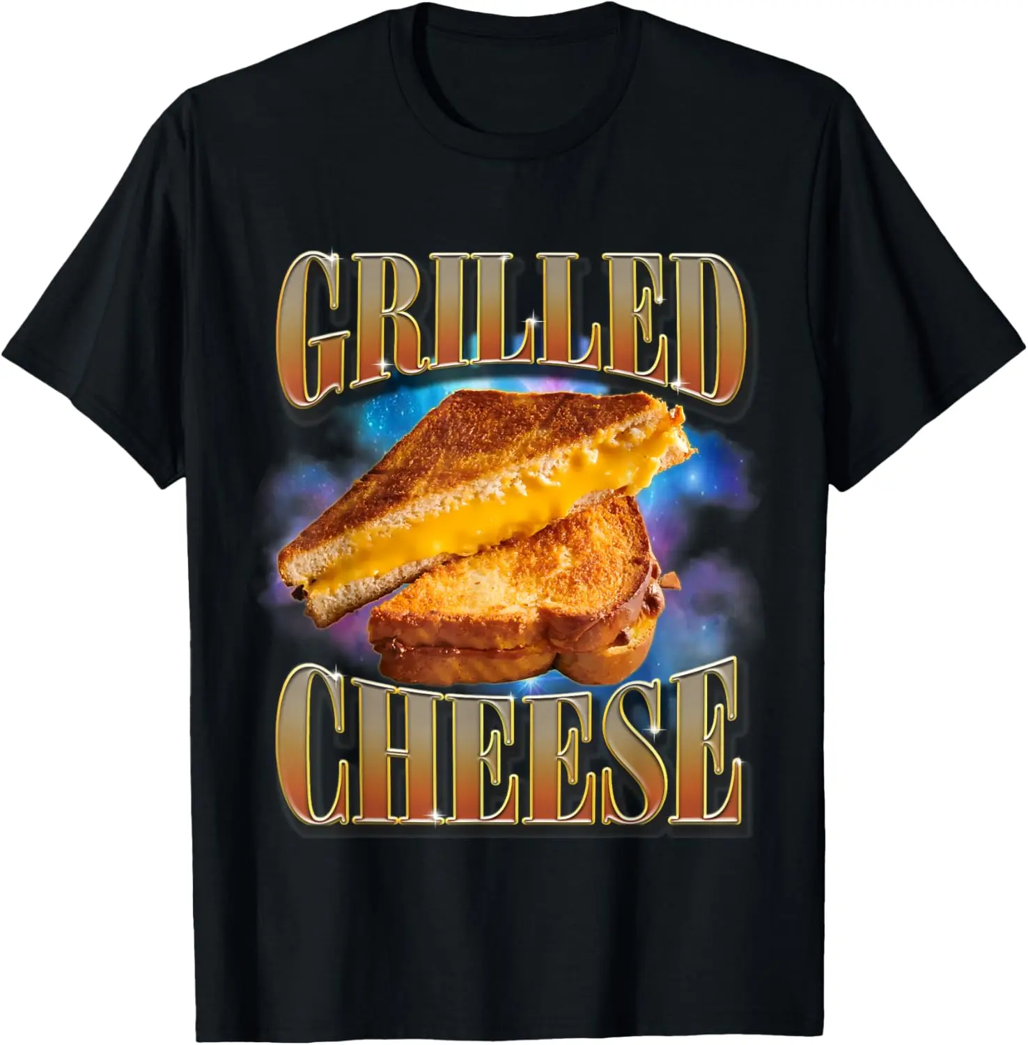 Women's 100% Cotton Short-Sleeve Vintage Round Neck Distressed Unisex Grilled Cheese Food Lover Funny Gag Meme 90s Trendy T-Shirt Tops, Shortsleeve, V104168-Black, Menswear