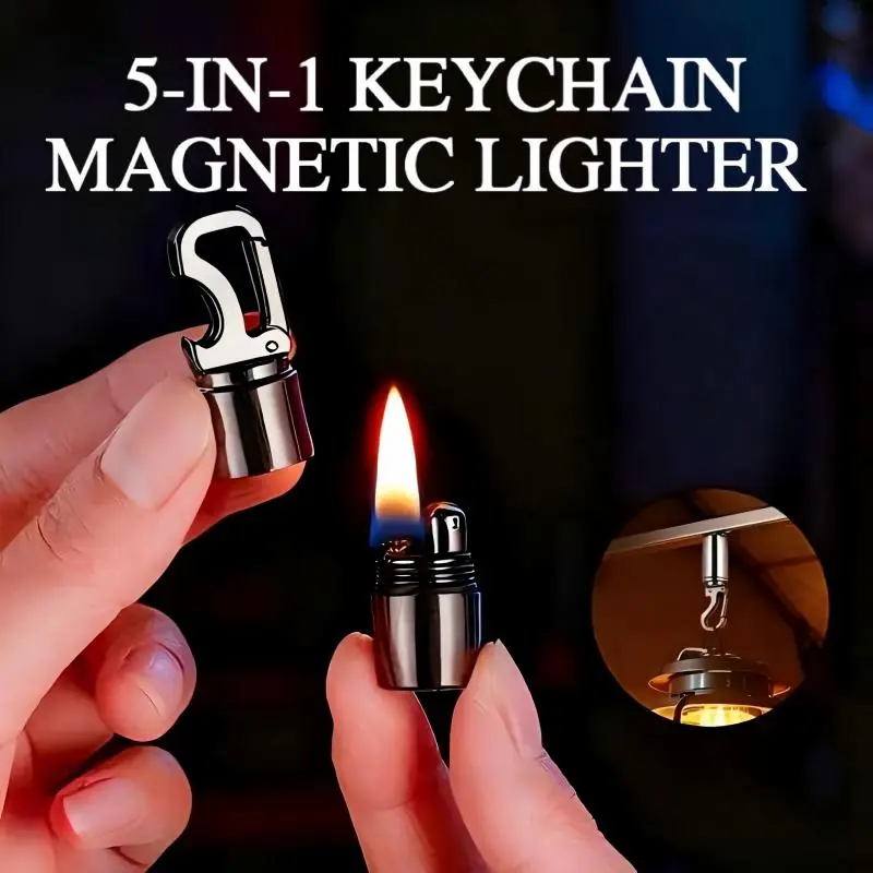 Waterproof Multi-Functional EDC Mini Metal Lighter Keychain Tool - with Bottle Opener, Magnetic Base, Lighter Accessories for Camping, Hiking, Cool Gifts for Guys, Mini Stuff That Actually Works, Car Keychain