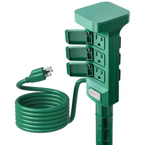 Outdoor Power Stake , 6 Grounded Outlets Power Strip Weatherproof, 6FT Extension Cord Outlet for Yard, Garden, Christmas Decoration, Patio, Outdoor Light, 1875W/15A, Green