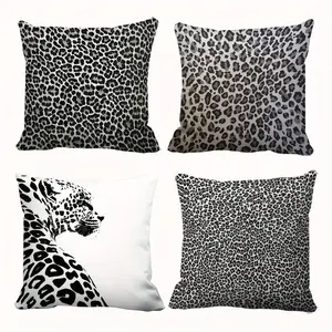 4pcs, Fashion Vintage Leopard Themed Throw Pillow Covers, Sexy, and Wild Gray Leopard, Home Décor Products, Cushion Cover Decoration for Couch Sofa, Room Decor and Bedroom Decor, Single Sided Printing, No Pillow Core