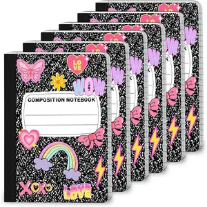 6 Pack  to School Marble Composition Notebook Rainbow Preppy Composition Notebooks College Ruled Paper,First Day of School  Aesthetic Notebooks -bound 80 Pages (40 Sheets) 9.75x7.5 Inches