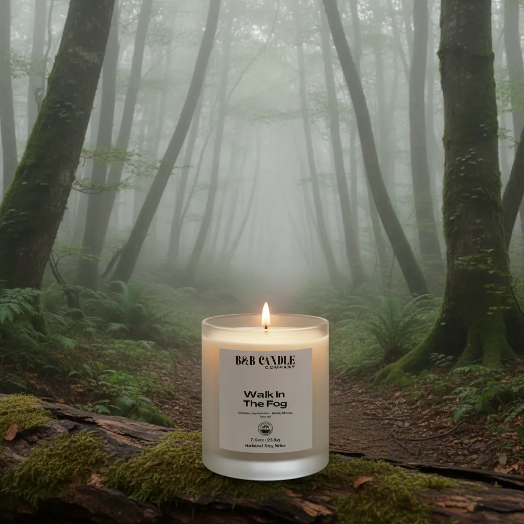 Walk In The Fog Co Moss-Base Forest Fog Scented Candle - 7.5oz Eucalyptus Natural Wax Blend with Marble Wick, Relaxation Aromatherapy Home Decor Air Freshener for Misty Mornings