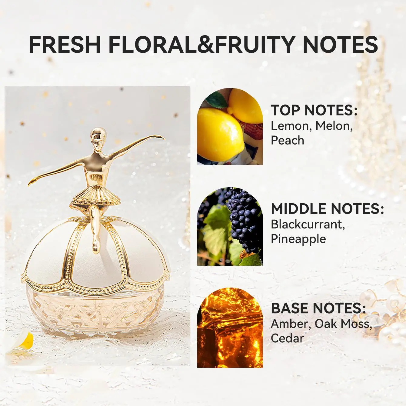 Natural Fresh Floral - Fruity Scent  Unique glod Rotating Ballerina Design Eleganter female EDP, Romantic charm fragrance l Gift use pheromone perfume for Women Ideal Holiday Gifts 50ML 1.7FL.OZ