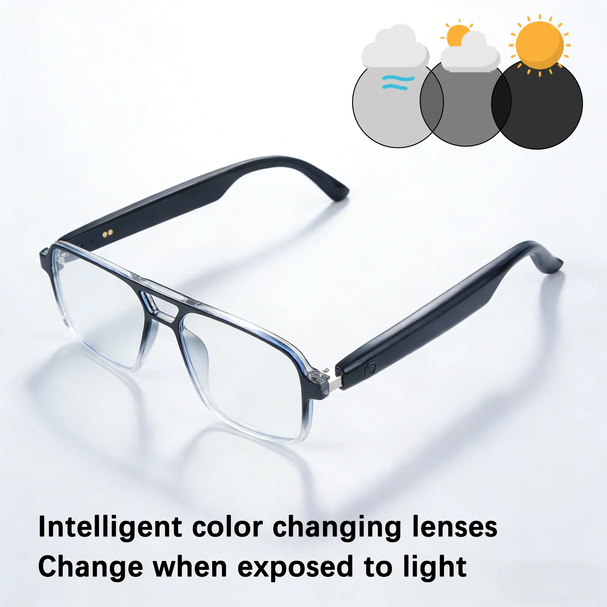 Smart Glasses With  Microphone and Speaker, Fast Bluetooth Connection, Auto-color Changing Polarized Lenses, Blue Light Blocking Wearable Wireless Photochromic Sunglasses , Voice Assistant, Ideal For Daily Travel, Perfect Digital Gift