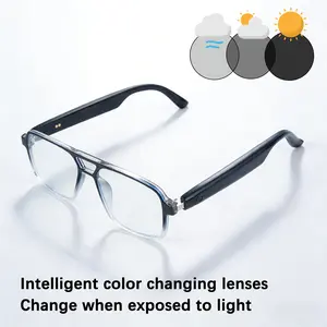 Smart Glasses With  Microphone and Speaker, Fast Bluetooth Connection, Auto-color Changing Polarized Lenses, Blue Light Blocking Wearable Wireless Photochromic Sunglasses , Voice Assistant, Ideal For Daily Travel, Perfect Digital Gift