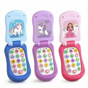 Cartoon Toy Flip Phone - 3 Colors Pink Blue Purple, Light & Sound Toddler Pretend Play Phone, Educational Interactive Toy for Parent-Child Bonding Playtime