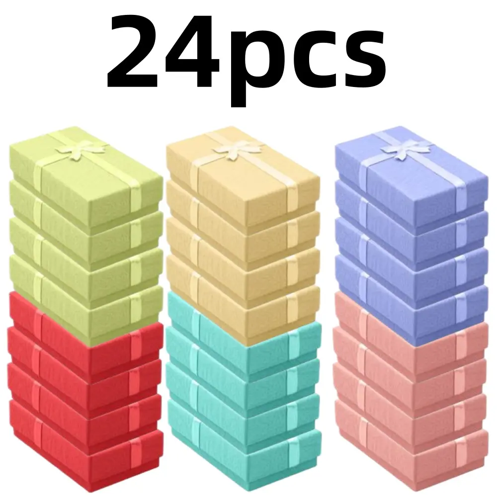 6-Color 24-Piece Assorted Decorative Cardboard Jewelry Gift Box Pack with Padding, Colorful Small Wrapping Cases for Birthdays, Weddings, Set, 6 Colors 24 Pcs, Light, Velvet