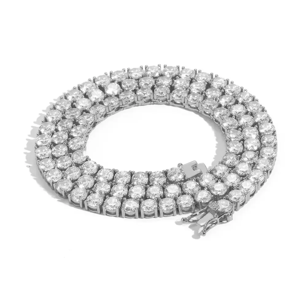 1 Pcs Men’s 5mm Clear Stone Tennis Chain Necklace, Silver Tone or Gold Tone, 18–24 Inch Single-Row Statement Chain