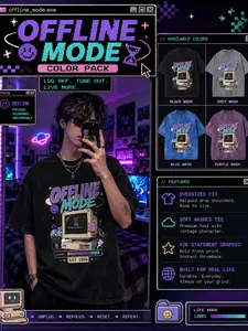 Y2K Graphic Tee, Retro Computer T Shirt, Unisex Cotton Offline Mode T-Shirt