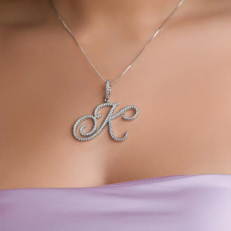 Female Custom Initials Necklace - Dainty Scripted Pendant, Metal Coated, Personal Gift for Women