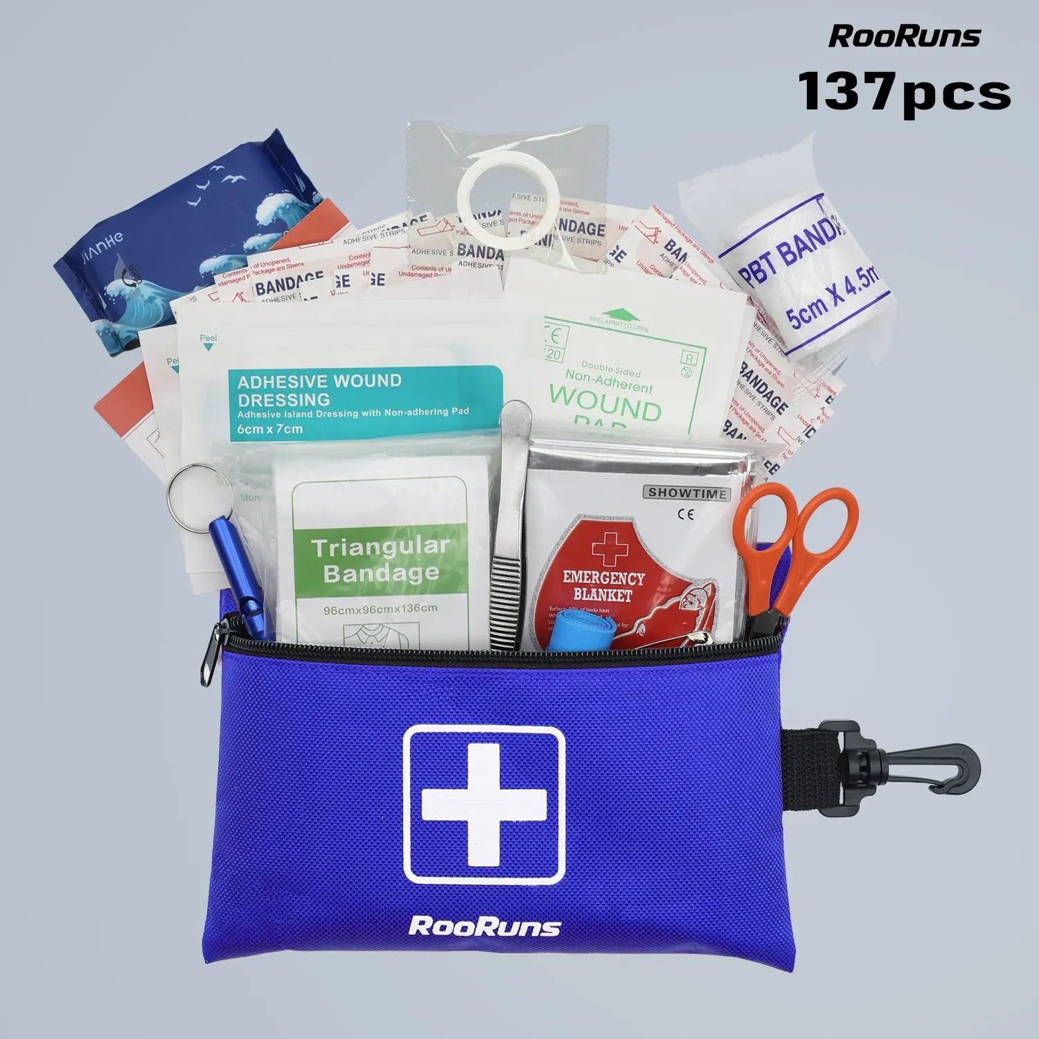 RooRuns Mini Emergency First Aid Kit - Lightweight Medical Survival Kit with Bandages, Gauze, Scissors for Backpacking, Biking, Vehicle Use