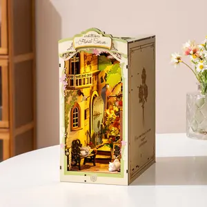 Rolife Floral Corner DIY Book Nook Shelf Insert Kit TGB09 Book Nook Kit DIY Miniature House Kit with Dustproof Sheet Booknook Bookshelf Insert Decor 3D Wooden Bookend with LED Model Craft Hobby Gift for Teens and Adults (Floral Corner)