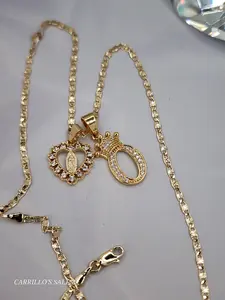 VIRGIN MARY heart clear stones  necklace with letters gold plated 24 inches