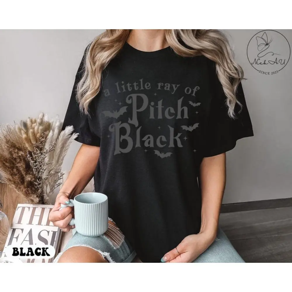 A Little Ray of Pitch Black Shirt, Funny Halloween Sweatshirt, Dark Humor Gothic Style Bat Tee, Sarcasm Shirts For Besties
