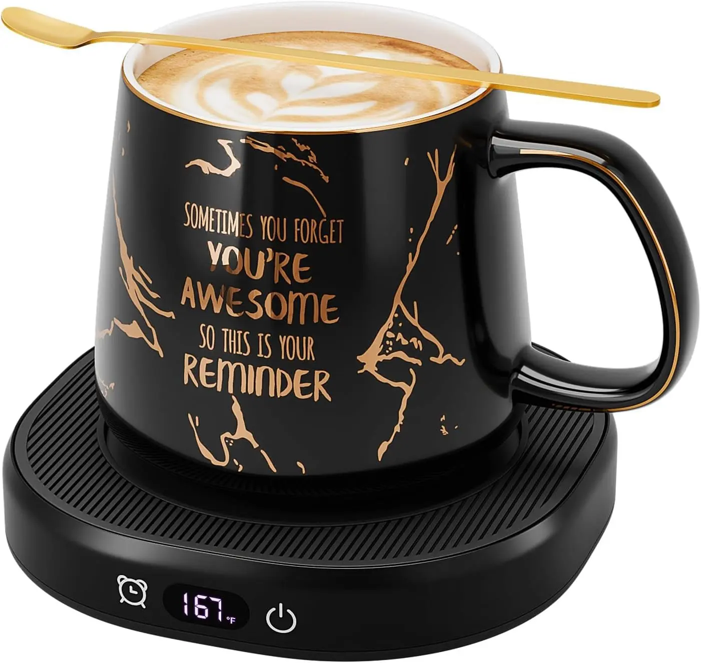 Coffee Mug Warmer Set, Electric Desk Coffee Cup Warmer with 4 Temperature Settings, 8 Hours Auto Shut Off, Includes You are Awesome Mug, Ideal Birthday Gift for Women Men