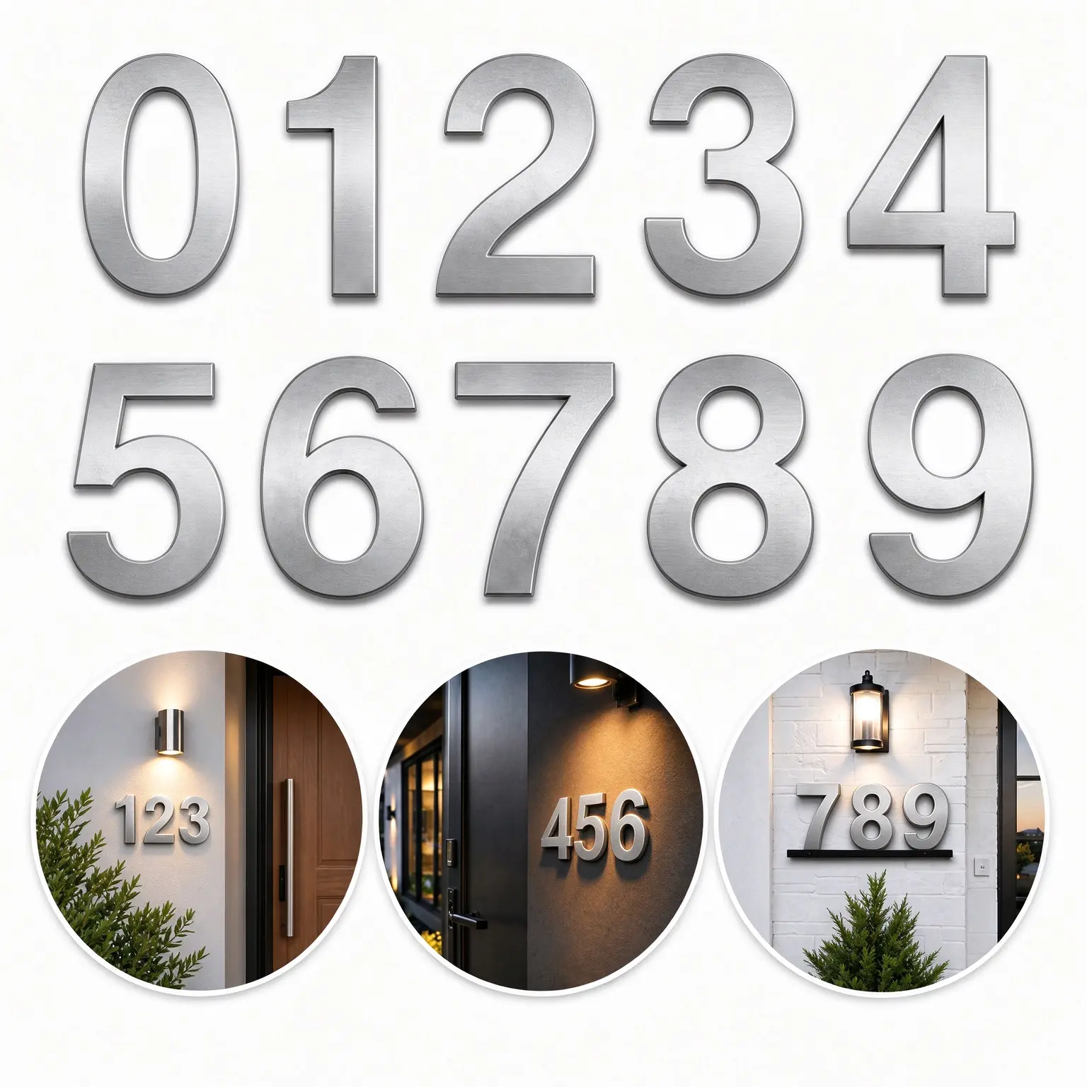 3.15 in Brushed  304 Stainless Steel House Number, Self Adhesive Door Number for House, Mailbox and Apartment, No Drill Metal Address Number